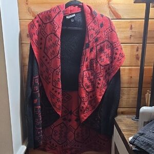 Allison Brittney Red and Black 1x Knit Cardigan Oversized Open